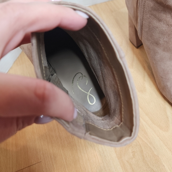 Sam Edelman 10W Suede Leather Codie Square Toe Bootie Nude Beige - Picture 3 of 16